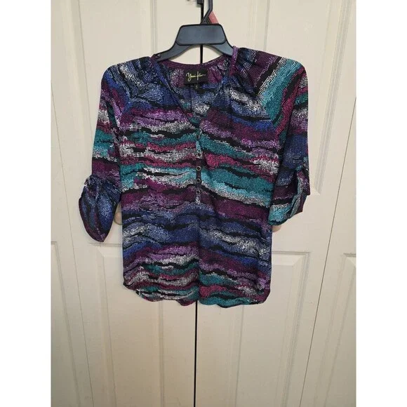 Yumi Kim Multicolor Abstract Print Blouse Women’s Size S Long Sleeve Top - Picture 8 of 13